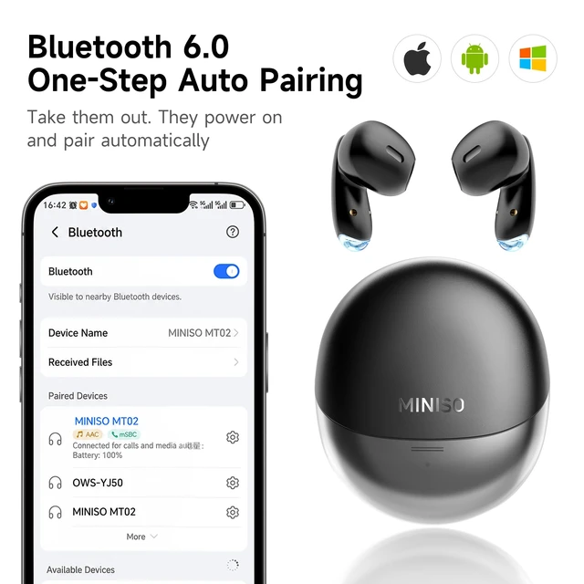 Alt view image 3 of 7 - True Wireless Earbuds with Charging Case, Bluetooth 6.0 Ear Buds In Ear Headset, HiFi Stereo, 50 H Playback Earphones with ENC Mic, Hands-Free Clear Calls for TV Smart Phone Laptop Sports