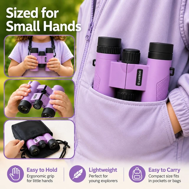 Alt view image 6 of 7 - Binoculars for Kids 8-12, 10x25 Binoculars for Bird Watching - Purple Lightweight & Easy to Hold, Clear Wildlife Viewing, Compact Travel-Friendly Design, Great for Hiking & Camping