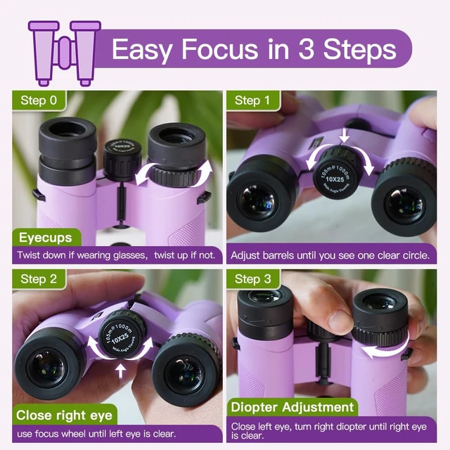 Alt view image 7 of 7 - Binoculars for Kids 8-12, 10x25 Binoculars for Bird Watching - Purple Lightweight & Easy to Hold, Clear Wildlife Viewing, Compact Travel-Friendly Design, Great for Hiking & Camping