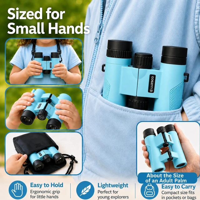 Alt view image 6 of 7 - Binoculars for Kids 8-12, 10x25 Binoculars for Bird Watching - Blue Lightweight & Easy to Hold, Clear Wildlife Viewing, Compact Travel-Friendly Design, Great for Hiking & Camping