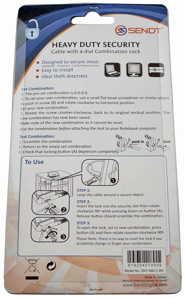 Alt view image 4 of 4 - Black Notebook/Laptop Combination Lock Security Cable