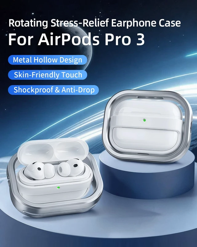 Alt view image 2 of 7 - for AirPods Pro 3 Case, All-Metal Rotating Case, Aluminum Alloy Fidget Stress-Relief Protective Cover, 360° Fingertip Rotation, Hollow-Out Heat Dissipation, Shockproof & Skin-Friendly Armor