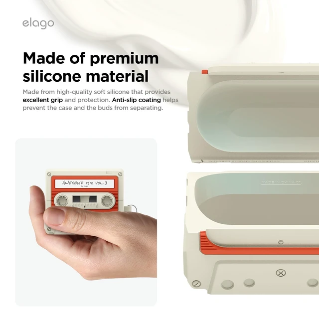 Alt view image 4 of 7 - Cassette Tape Case for Galaxy Buds 3 Pro & 3 & 3 FE Cassette Tape Design Cover with Carabiner, Full Protection, Headphone Accessories, for Men, for Women (Classic White)