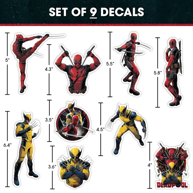 Alt view image 3 of 5 - Marvel Deadpool & Wolverine Deadpool - Set of 9 Vinyl Car Stickers for Window Truck Bumper Water Bottle Laptop Skateboard Marvel Licensed