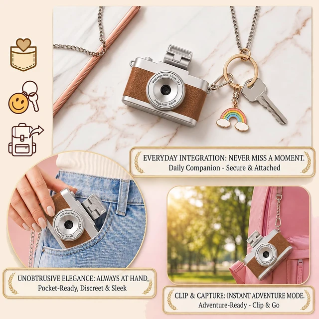 Alt view image 4 of 7 - Mini Keychain Camera, 1080P Y2K Vintage Digital Camera for Kids & Tweens, Cute Tiny Pocket Video Recorder, 24 Filters, Birthday Gift for Girls & Boys, Brown, TF Card & Cable Not Included