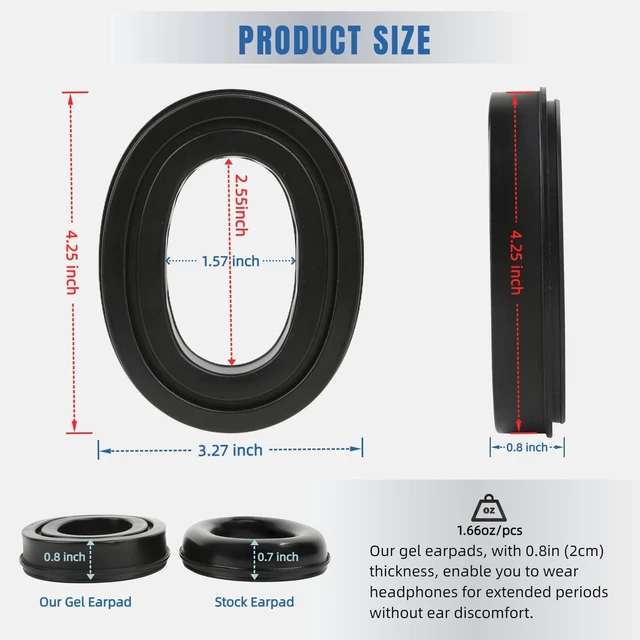 Alt view image 5 of 7 - Gel Ear Cushions Replacement Fit for 3M Peltor X1A-X5A Headsets-Black Also for PROHEAR 037/033, ZOHAN EM042/033, Peltor Tactical 100/300/500, Peltor 7004 Headphones, Snap in Type