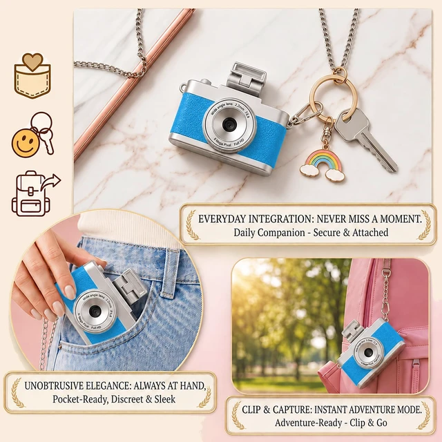 Alt view image 4 of 7 - Mini Keychain Camera, 1080P Y2K Vintage Digital Camera for Kids & Tweens, Cute Tiny Pocket Video Recorder, 24 Filters, Birthday Gift for Girls & Boys, Blue, TF Card & Cable Not Included