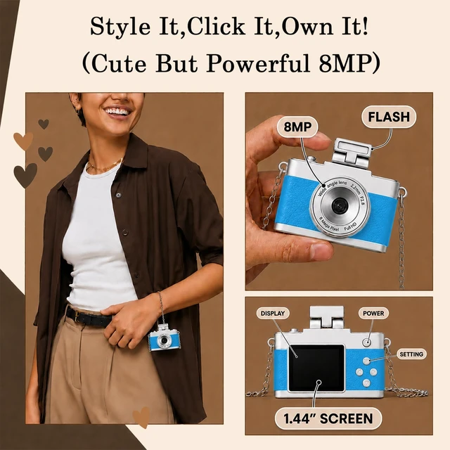 Alt view image 6 of 7 - Mini Keychain Camera, 1080P Y2K Vintage Digital Camera for Kids & Tweens, Cute Tiny Pocket Video Recorder, 24 Filters, Birthday Gift for Girls & Boys, Blue, TF Card & Cable Not Included