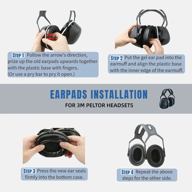 Alt view image 7 of 7 - Gel Ear Cushions Replacement Fit for 3M Peltor X1A-X5A Headsets-Black Also for PROHEAR 037/033, ZOHAN EM042/033, Peltor Tactical 100/300/500, Peltor 7004 Headphones, Snap in Type