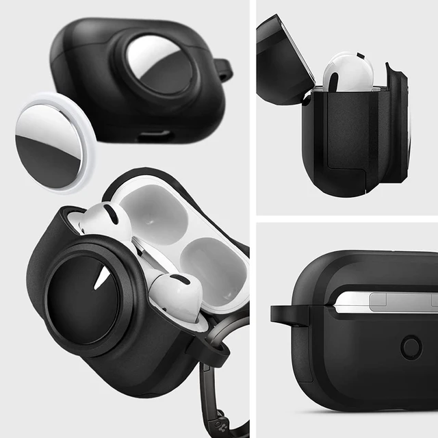 Alt view image 2 of 7 - Tag Armor Duo Designed for AirPods Pro (2019) and for AirTag Cover Dual Layer Solid Protection, Storage for Air Tag Tracker with Carabiner Included - Black