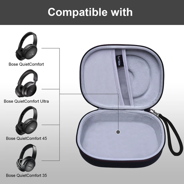 Alt view image 3 of 7 - Headphone Case Compatible with Bose QuietComfort, QC Ultra 2, White Fits Bose QC Ultra, QC 45, QC 35, QC25, QC45SE, QC SE Wireless Noise Cancelling Headphones, Travel Storage Bag