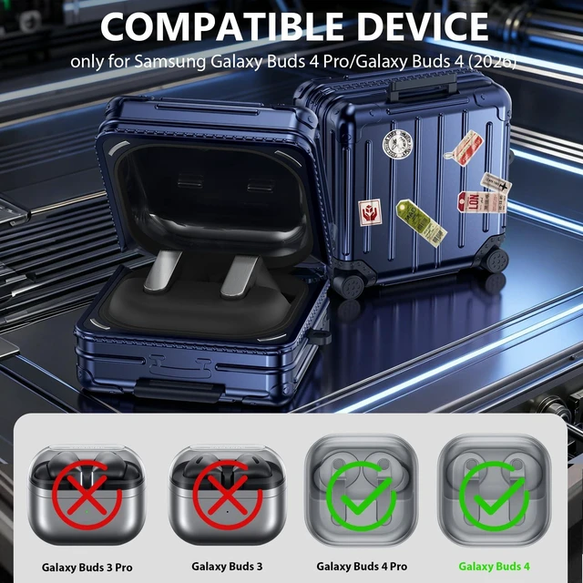 Alt view image 2 of 7 - Compatible with Samsung Galaxy Buds 4 Case/Buds 4 Pro Case Cover, Cute Funny Suitcase Design Case for Galaxy Buds 4 Pro, Fashion Protective Hard Case for Women Men with Keychain (Blue)