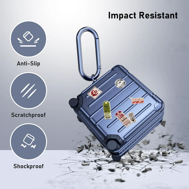 Alt view image 3 of 7 - Compatible with Samsung Galaxy Buds 4 Case/Buds 4 Pro Case Cover, Cute Funny Suitcase Design Case for Galaxy Buds 4 Pro, Fashion Protective Hard Case for Women Men with Keychain (Blue)
