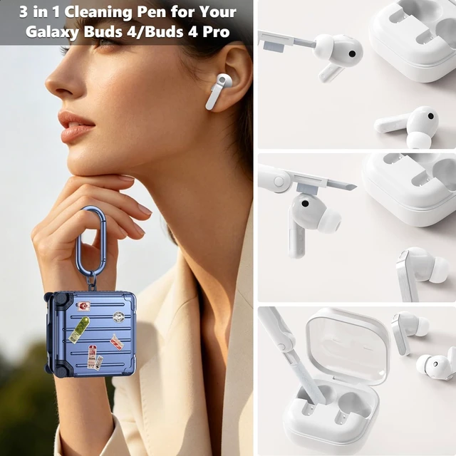 Alt view image 6 of 7 - Compatible with Samsung Galaxy Buds 4 Pro Case & Galaxy Buds 4 Case & Galaxy Buds 4 Case Cover, Cute Funny Fashion Suitcase Design Protective Hard Case with Cleaner Kit & Keychain