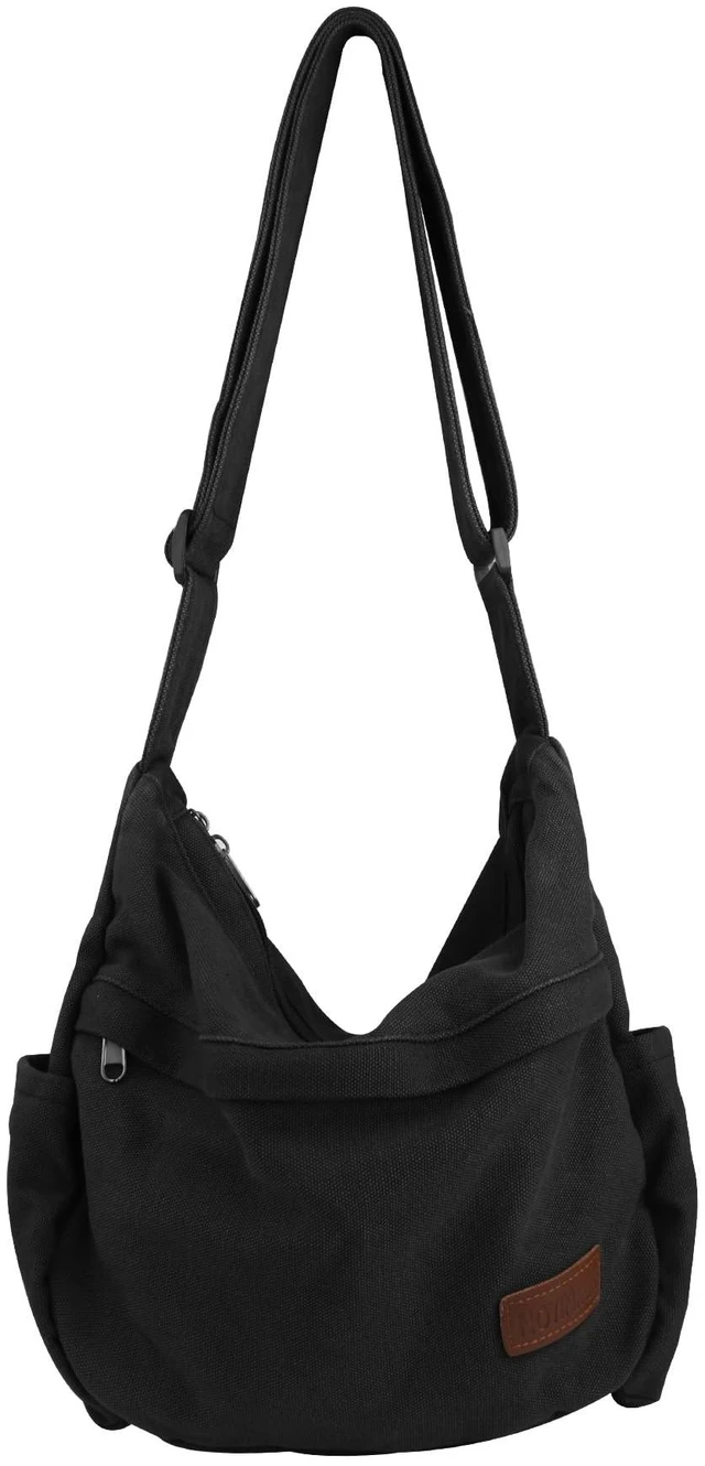 Main image of Large Canvas Messenger Bag with Multiple Pockets for Men and Women, Crossbody Shoulder Tote Hobo Laptop Bag (521/Black)