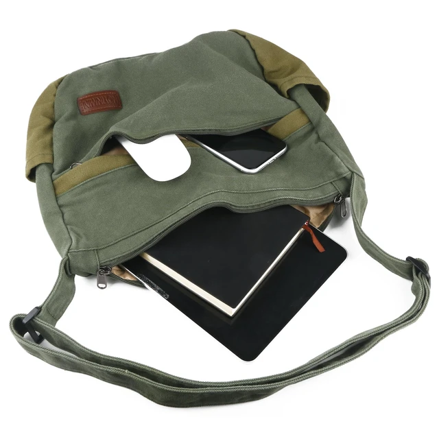 Alt view image 4 of 6 - Large Canvas Messenger Bag with Multiple Pockets for Men and Women, Crossbody Shoulder Tote Hobo Laptop Bag (521/Black)