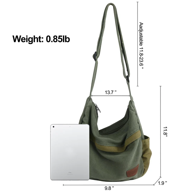 Alt view image 6 of 6 - Large Canvas Messenger Bag with Multiple Pockets for Men and Women, Crossbody Shoulder Tote Hobo Laptop Bag (521/Black)
