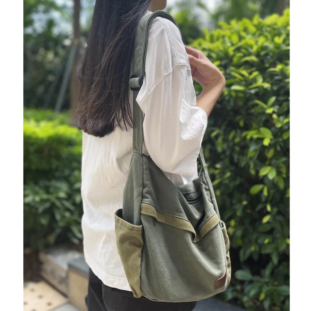 Alt view image 2 of 6 - Large Canvas Messenger Bag with Multiple Pockets for Men and Women, Crossbody Shoulder Tote Hobo Laptop Bag (521/Green)