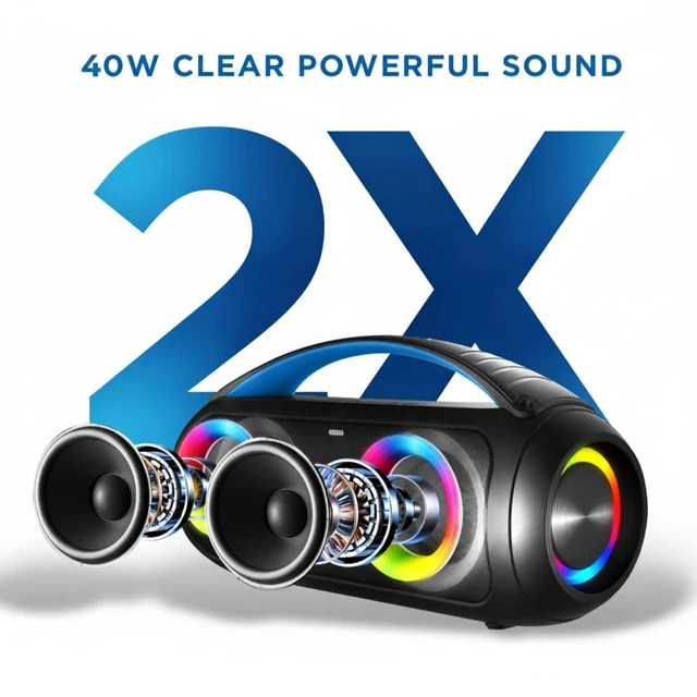 Alt view image 4 of 7 - Bluetooth Boombox Speaker, LED Lights, FM Radio, 7-Hr (GGO-230L) Bluetooth boombox, dual 3" drivers - 7 hr battery, IPX5 splashproof - optional LED - FM, USB, SD, AUX