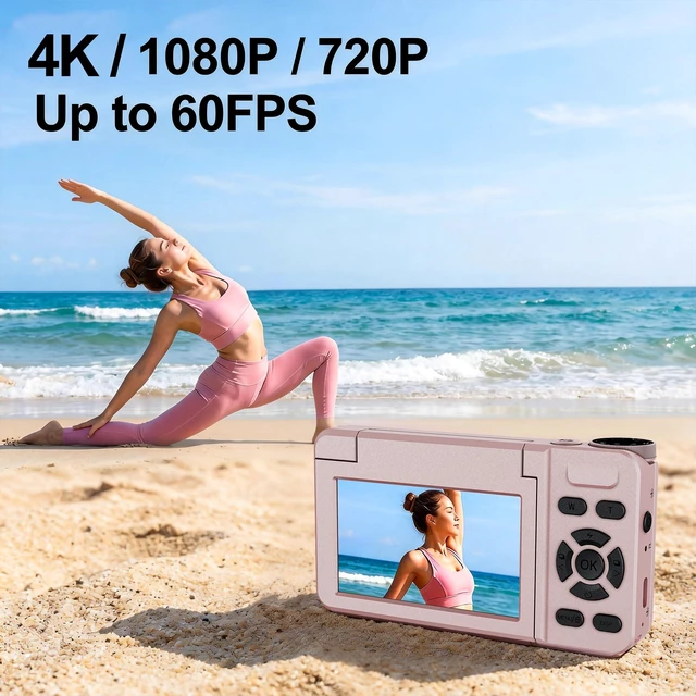 Alt view image 4 of 7 - 4K Digital Camera 64MP Autofocus 3.0'' 180° Flip Screen Portable for Photo & Vlog Featuring Time Lapse & Slow Motion&20 Filters 32GB 2000mAh for Social Media CreatorBeginner&Childen (Pink, Camera)