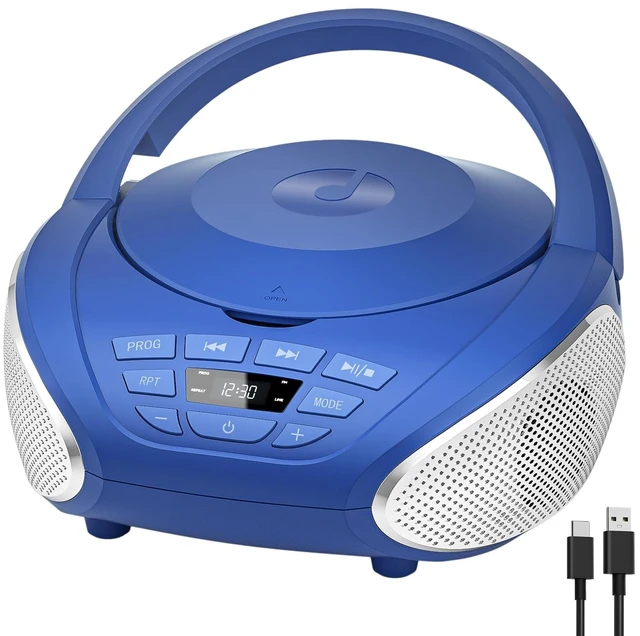 Main image of CD Player Portable Boombox Radio CD Players with Dual Speakers (Blue)