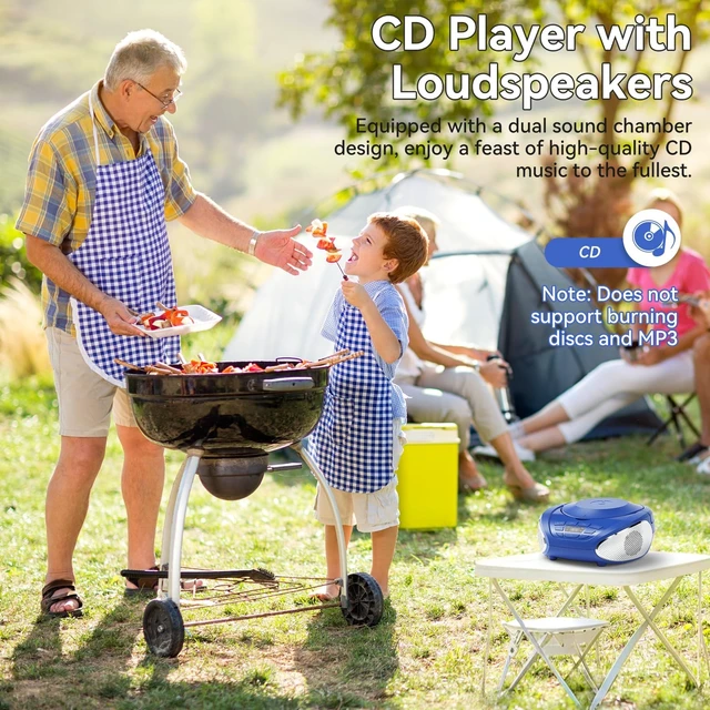 Alt view image 3 of 7 - CD Player Portable Boombox Radio CD Players with Dual Speakers (Blue)