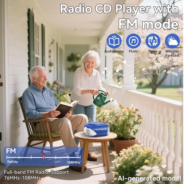 Alt view image 4 of 7 - CD Player Portable Boombox Radio CD Players with Dual Speakers (Blue)