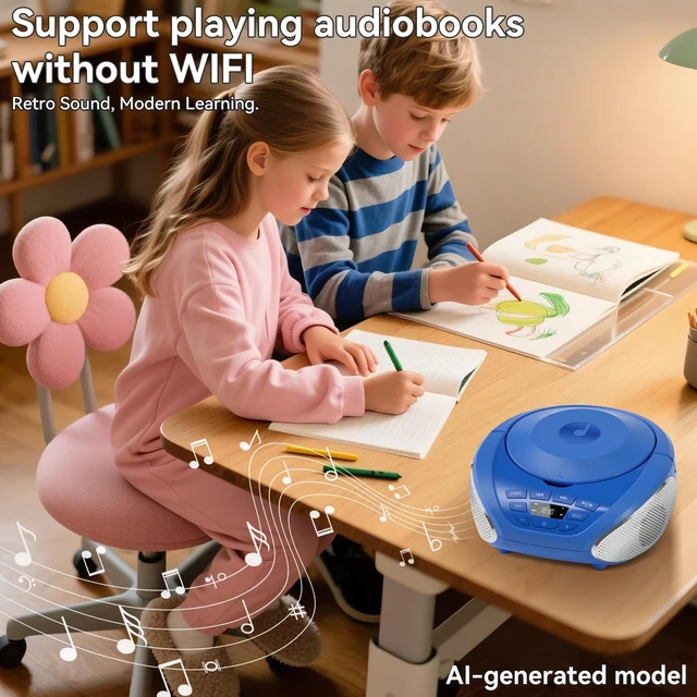 Alt view image 5 of 7 - CD Player Portable Boombox Radio CD Players with Dual Speakers (Blue)
