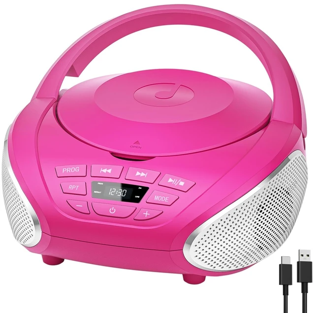 Main image of CD Player Portable Boombox Radio CD Players with Dual Speakers (Pink)