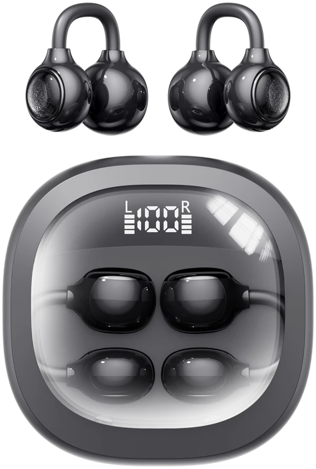 Main image of Open Ear Earbuds Open Ear Headphones Wireless Bluetooth 35Hrs Playtime Stereo Sound Ear Buds Wireless Charging Case Digital Display Open Earbuds for Running, Workout, Travel, and Daily Use (Black)