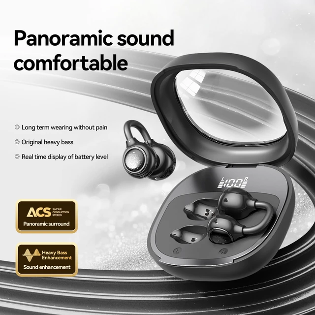 Alt view image 2 of 7 - Open Ear Earbuds Open Ear Headphones Wireless Bluetooth 35Hrs Playtime Stereo Sound Ear Buds Wireless Charging Case Digital Display Open Earbuds for Running, Workout, Travel, and Daily Use (Black)