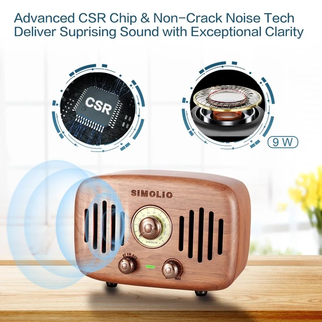 Alt view image 2 of 7 - Vintage Radio Retro Wooden Bluetooth Speakers, FM Radio & AUX in Loud and Powerful 2x8W Ultimate Stereo Sound, Nature Black Walnut Speaker, Bluetooth CSR Chip, HD Sound & Bass, Gift Ideas