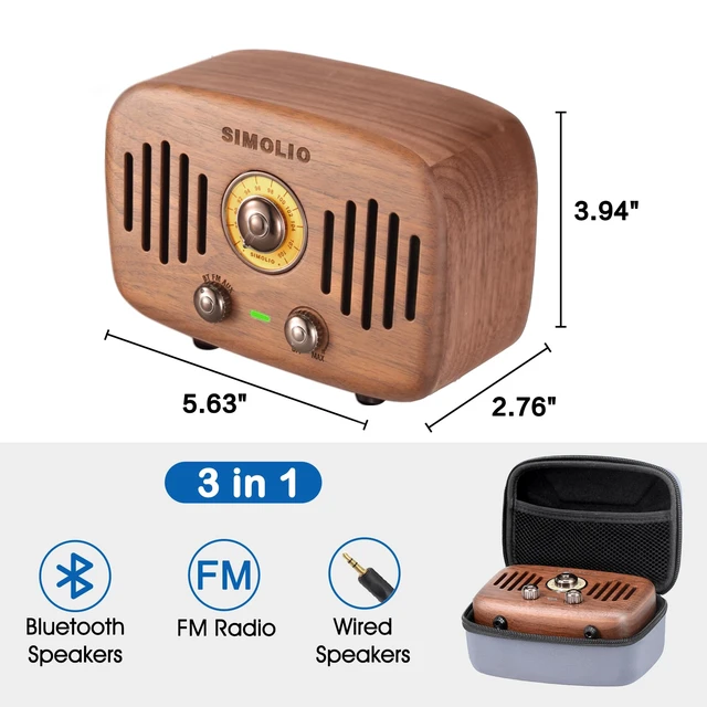 Alt view image 4 of 7 - Vintage Radio Retro Wooden Bluetooth Speakers, FM Radio & AUX in Loud and Powerful 2x8W Ultimate Stereo Sound, Nature Black Walnut Speaker, Bluetooth CSR Chip, HD Sound & Bass, Gift Ideas