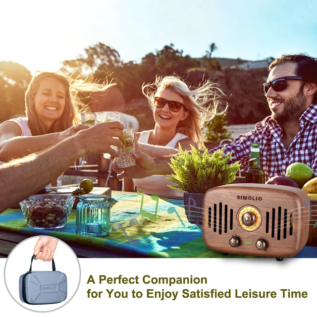 Alt view image 6 of 7 - Vintage Radio Retro Wooden Bluetooth Speakers, FM Radio & AUX in Loud and Powerful 2x8W Ultimate Stereo Sound, Nature Black Walnut Speaker, Bluetooth CSR Chip, HD Sound & Bass, Gift Ideas