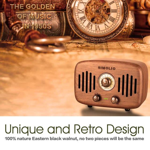 Alt view image 7 of 7 - Vintage Radio Retro Wooden Bluetooth Speakers, FM Radio & AUX in Loud and Powerful 2x8W Ultimate Stereo Sound, Nature Black Walnut Speaker, Bluetooth CSR Chip, HD Sound & Bass, Gift Ideas