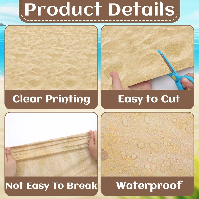 Alt view image 3 of 7 - Beach Sand Tablecloth Roll 100FT x 51 Inch Disposable Summer & Tropical-Themed Events Plastic Wall Backdrop for Travel, Photo Booth Props, Birthday Decor