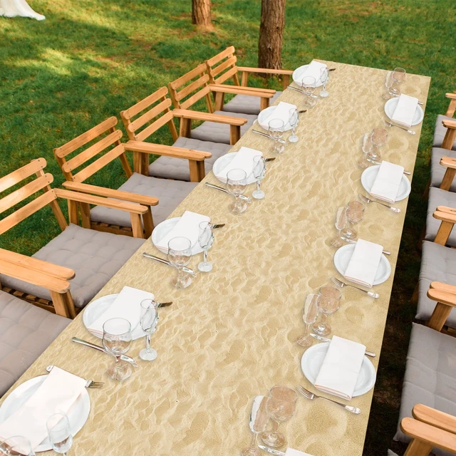 Alt view image 4 of 7 - Beach Sand Tablecloth Roll 100FT x 51 Inch Disposable Summer & Tropical-Themed Events Plastic Wall Backdrop for Travel, Photo Booth Props, Birthday Decor