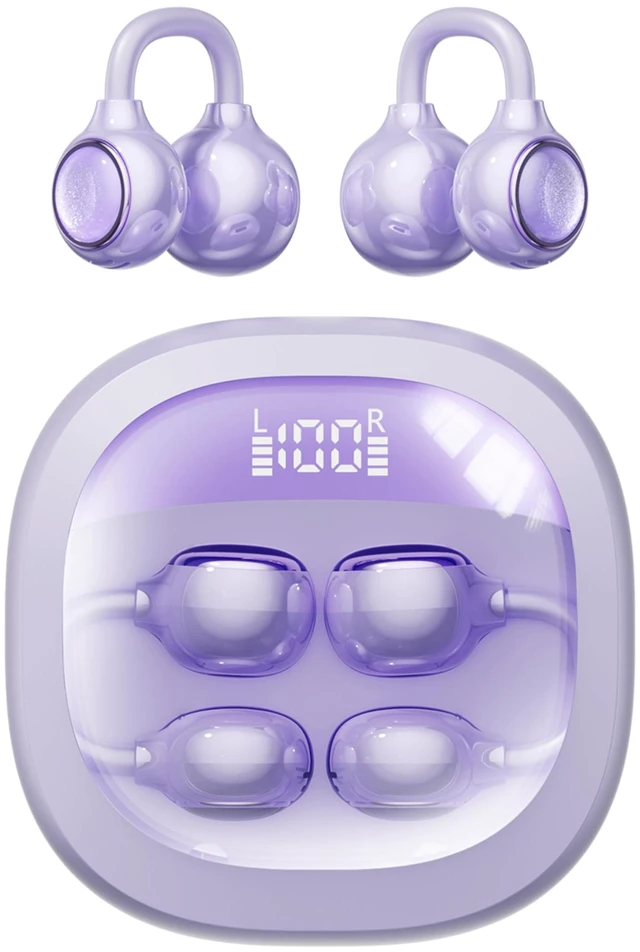 Main image of Open Ear Earbuds Open Ear Headphones Wireless Bluetooth 35Hrs Playtime Stereo Sound Ear Buds Wireless Charging Case Digital Display Open Earbuds for Running, Workout, Travel, and Daily Use (Purple)