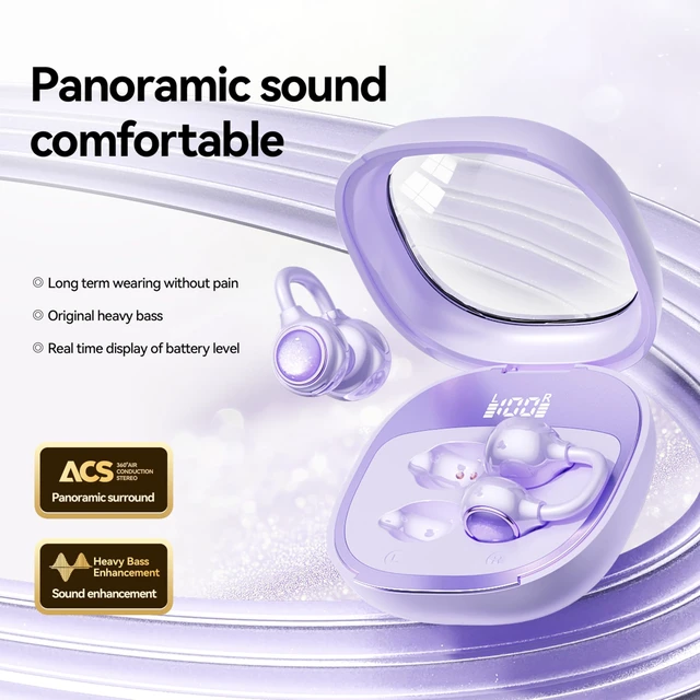 Alt view image 2 of 7 - Open Ear Earbuds Open Ear Headphones Wireless Bluetooth 35Hrs Playtime Stereo Sound Ear Buds Wireless Charging Case Digital Display Open Earbuds for Running, Workout, Travel, and Daily Use (Purple)