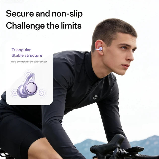 Alt view image 4 of 7 - Open Ear Earbuds Open Ear Headphones Wireless Bluetooth 35Hrs Playtime Stereo Sound Ear Buds Wireless Charging Case Digital Display Open Earbuds for Running, Workout, Travel, and Daily Use (Purple)