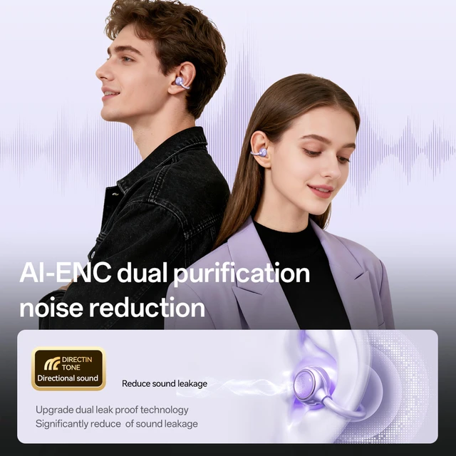 Alt view image 5 of 7 - Open Ear Earbuds Open Ear Headphones Wireless Bluetooth 35Hrs Playtime Stereo Sound Ear Buds Wireless Charging Case Digital Display Open Earbuds for Running, Workout, Travel, and Daily Use (Purple)