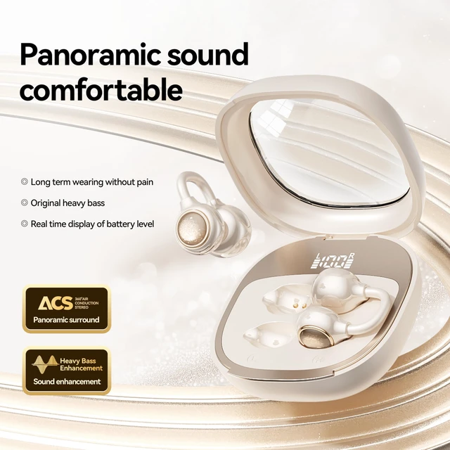 Alt view image 2 of 7 - Open Ear Earbuds Open Ear Headphones Wireless Bluetooth 35Hrs Playtime Stereo Sound Ear Buds Wireless Charging Case Digital Display Open Earbuds for Running, Workout, Travel, and Daily Use (Yellow)