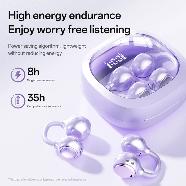 Alt view image 7 of 7 - Open Ear Earbuds Open Ear Headphones Wireless Bluetooth 35Hrs Playtime Stereo Sound Ear Buds Wireless Charging Case Digital Display Open Earbuds for Running, Workout, Travel, and Daily Use (Purple)