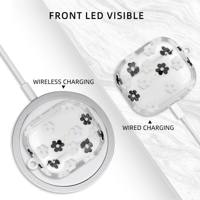 Alt view image 4 of 7 - Compatible with AirPods 3 Case Cover 2021, Soft TPU with Cute Flower Pattern for AirPods 3rd Generation Case with Flower Keychain and Carabiner for Girls Women (Black)