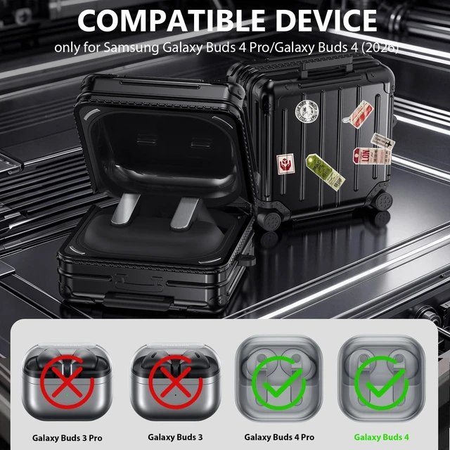 Alt view image 2 of 7 - Compatible with Samsung Galaxy Buds 4 Pro Case & Galaxy Buds 4 Case & Galaxy Buds 4 Case Cover, Cute Funny Fashion Suitcase Design Protective Hard Case with Cleaner Kit & Keychain