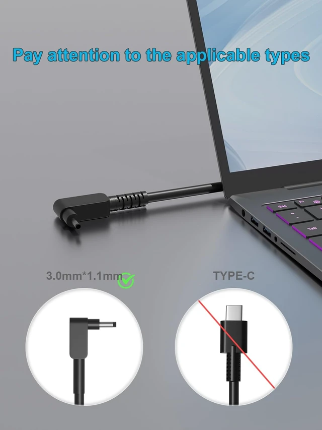 Alt view image 2 of 7 - 65W Laptop Charger Round Tip 3mm Compatible with Lg Gram 13.3" 14" 15" 16" 17" 17Z990 17Z995 16U70 15Z975 15Z980 15Z990 14Z980 14Z990 13Z940 13Z950 13Z970 Power Adapter (Fit for 48W 45W 40W)