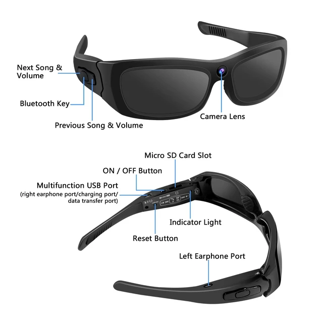 Alt view image 7 of 7 - Sunglasses Camera HD 1080P Sport Camera Glasses Video Camera Sunglasses Sport Camera, Bluetooth Sunglasses Cycling Video Camera with Loop Recording and Earphones for Outdoor Actives