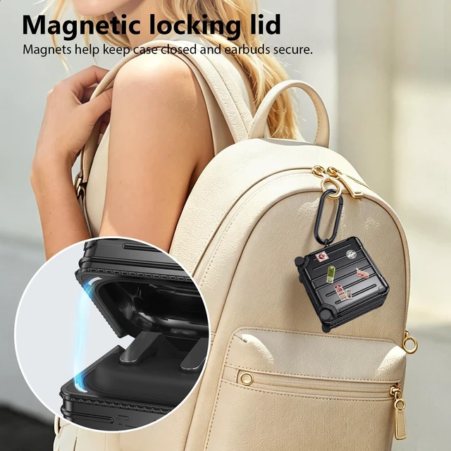 Alt view image 7 of 7 - Compatible with Samsung Galaxy Buds 4 Pro Case & Galaxy Buds 4 Case & Galaxy Buds 4 Case Cover, Cute Funny Fashion Suitcase Design Protective Hard Case with Cleaner Kit & Keychain