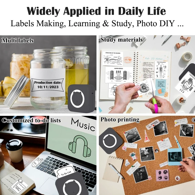 Alt view image 4 of 7 - Mini Thermal Inkless Sticker Printer with 14 Rolls Paper, Compatible with iPhone/Android Phone/Tablet, Mini Pocket Printer for Photos/Stickers/Labels/Notes, Black