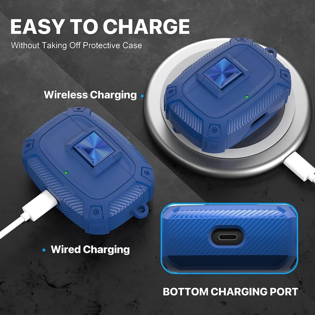 Alt view image 4 of 7 - for Beats Studio Buds Case Cover, Studio Buds Plus Case 2023 with Lock Studios Bud +Drop Resistant Earbuds Cases with Keychain for Beats Studios Bud 2021/ Buds+ 2023, Blue